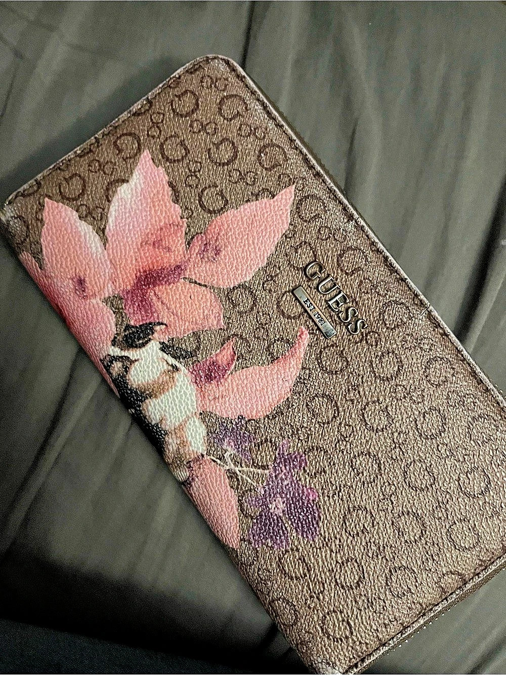 COACH Floral Zip Wallet in Brown & Pink